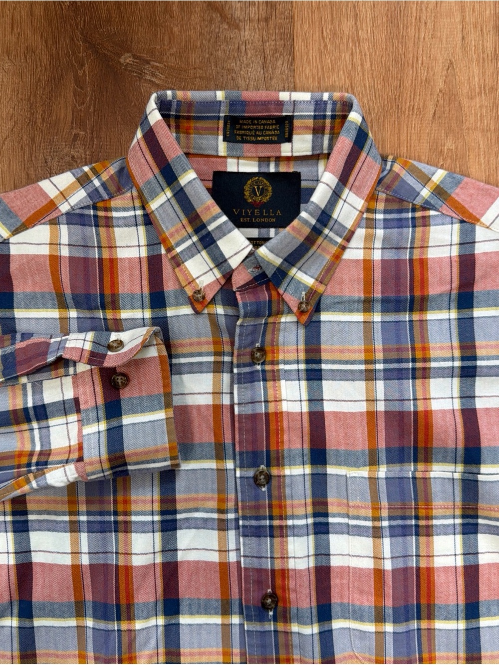 Viyella Mens Size M Button-Down Plaid Wool Blend Traditional Fit Long Sleeve